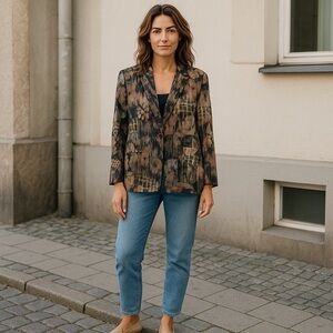 Women's 90's Kensington Square Jacket Retro Blazer Geometric Print Large‎